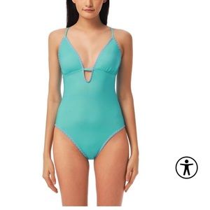 New LUCKY BRAND Embroidered Plunge One Piece Swimsuit